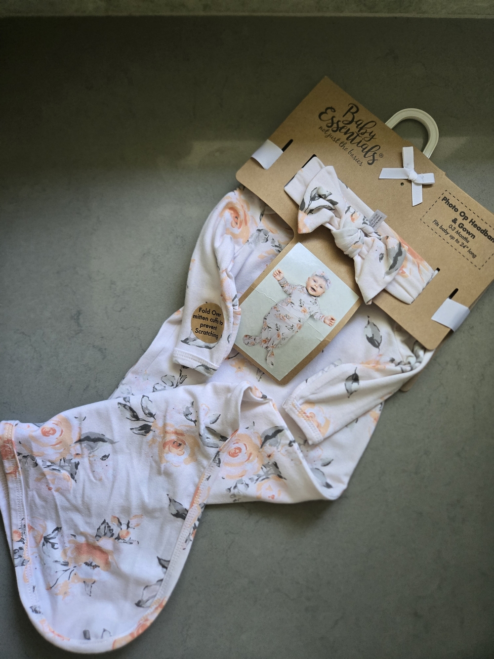 Baby Essentials Floral Swaddle & Headband Set - White/Peach